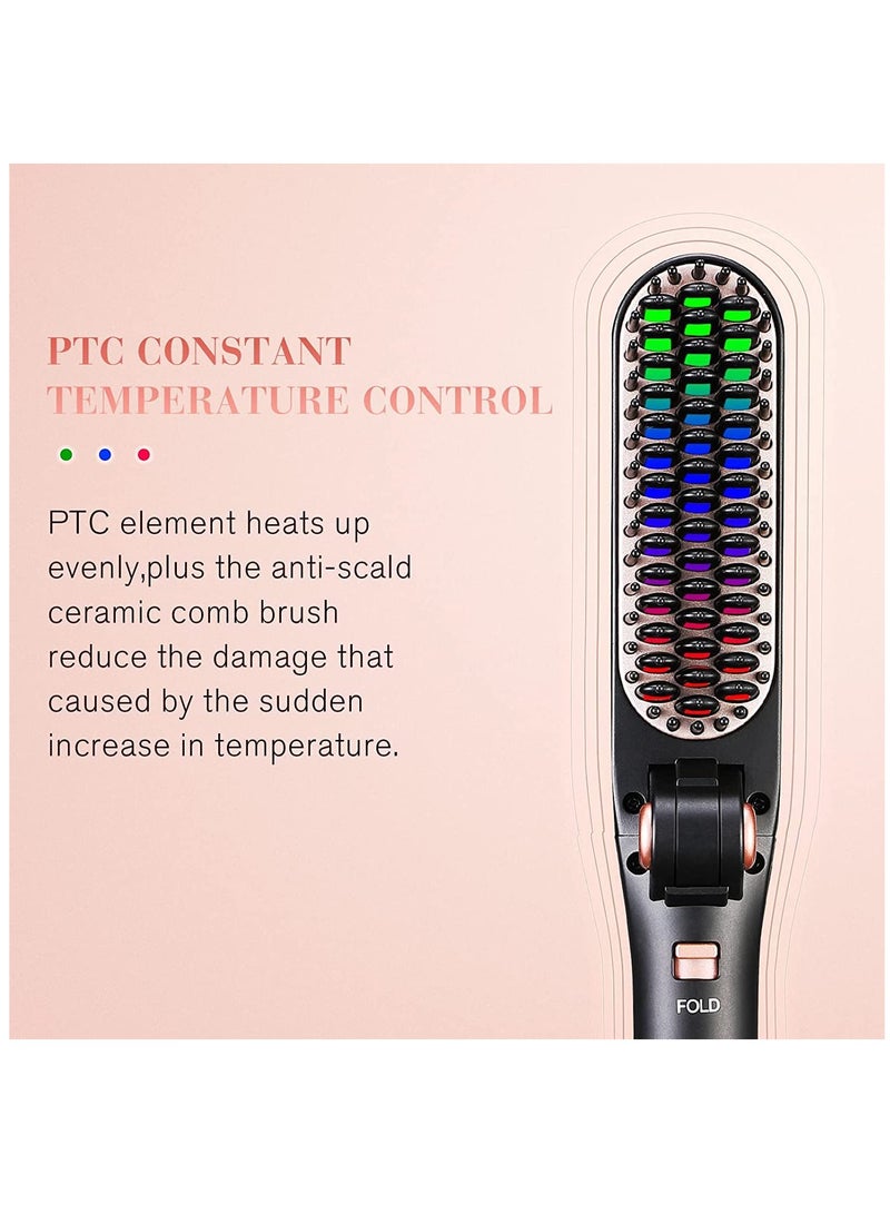 Hair Straightener Brush, Foldable Hair Straightener  Hair Curler with Built-in Comb, 3 Temp Settings, 2-in-1 Hair Straightener Brush for Hair Salon Results, Perfect for Travel(Black) - Image 5